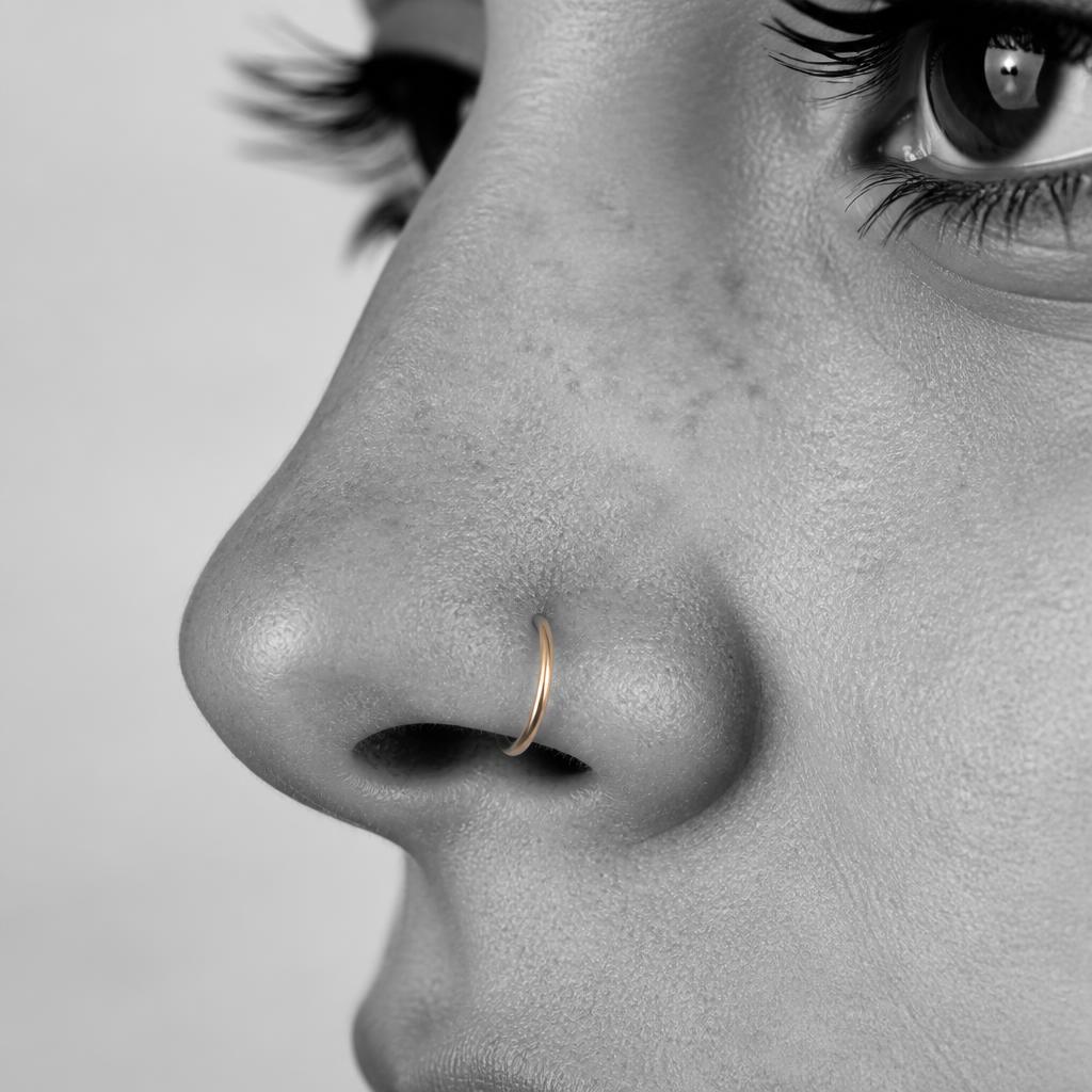 Thin gold nose hoop